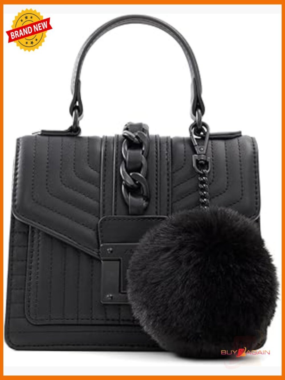 Satchel Top Handle Handbag. Small. Faux Leather. Twist Lock. Adjustable Strap